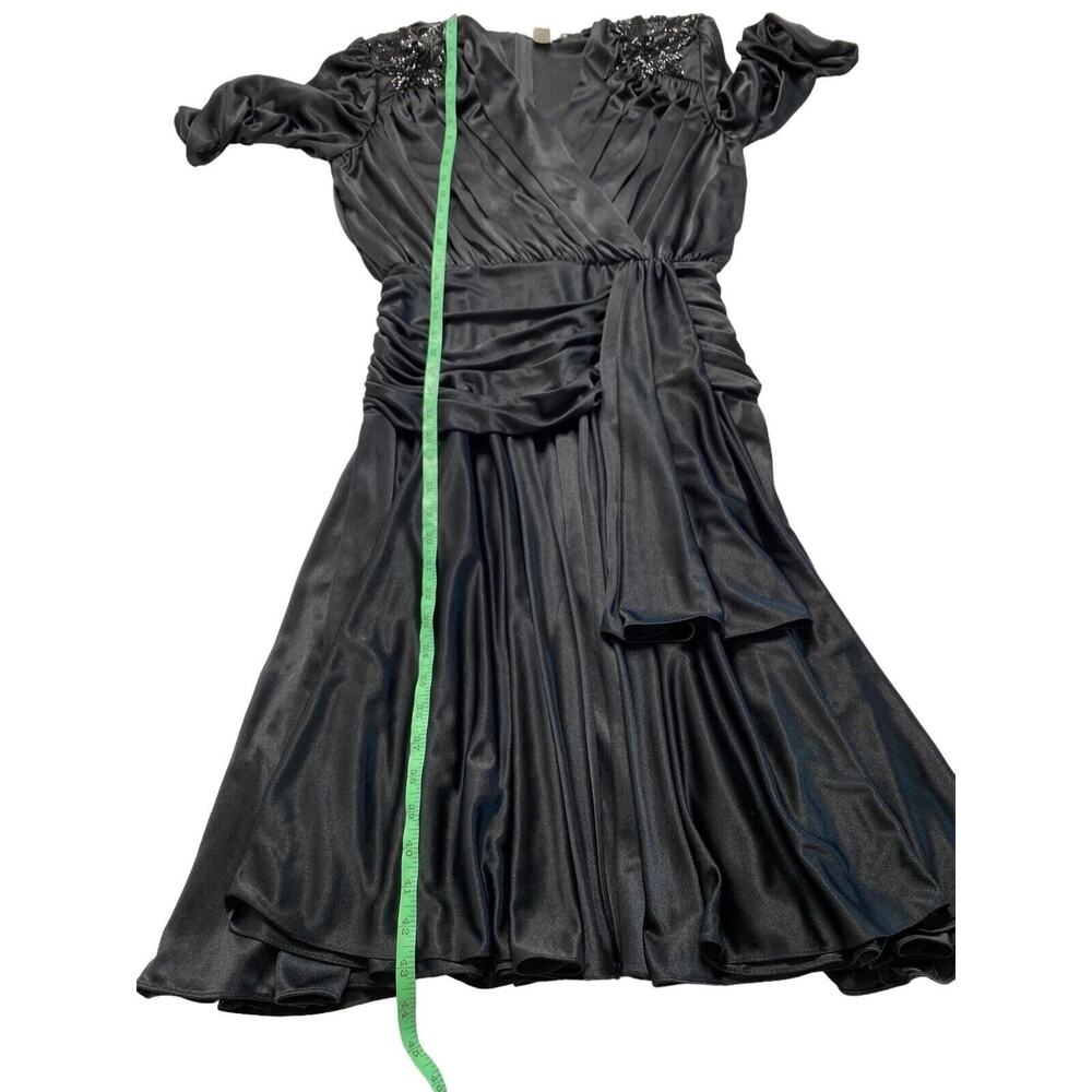 ABBY KENT Vintage 1980s Black Satin Formal Beaded Gown Size 12 Made in USA - Picture 12 of 13